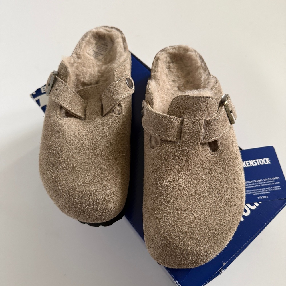 Birkenstock Boston Shearling Suede Clogs Taupe Tan 37 L6 M4 Narrow 0259883 - Picture 3 of 7
